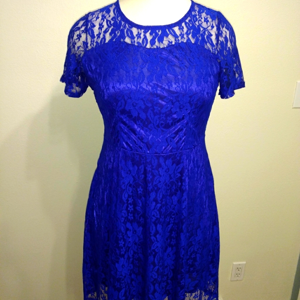 Short sleeve cobalt blue lace dress - sz XL
